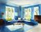 Watercolor of Contemporary blue living room boasting AI