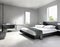 Watercolor of Contemporary grey bedroom rendered