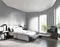 Watercolor of Contemporary grey bedroom rendered