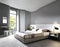 Watercolor of Contemporary grey bedroom rendered