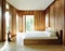 Watercolor of Contemporary wooden bedroom with modern