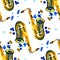 Watercolor copper brass band saxophone seamless pattern on white background