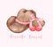 Watercolor Coquette Cowgirl Hat with pink bow. Feminine  Whimsical Illustration