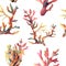 Watercolor coral seamless pattern. Hand painted ornament with underwater branches isolated on white background. Tropical