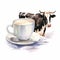 Watercolor Cow Drinking Coffee - Detailed Character Illustration
