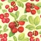 Watercolor cowberry seamless pattern. Hand drawn branches with red berries and leaves on yellow background. Forest plant