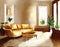Watercolor of Cozy living room with caramel Inspiring home decor
