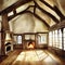 Watercolor of Cozy medieval living room with wooden floors and a