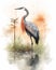 watercolor crane on white background ,generated with AI.