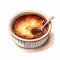 Watercolor Creme Brulee With Chocolate Glaze On White Background