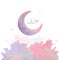 watercolor crescent moon and color splash, Ramadan greeting design