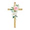 Watercolor cross decorated with flowers, Easter religious