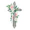 Watercolor cross decorated with flowers, Easter religious symbol