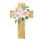 Watercolor cross decorated with flowers, Easter religious symbol
