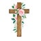 Watercolor cross decorated with flowers, Easter religious symbol