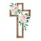 Watercolor cross decorated with flowers, Easter religious symbol