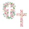 Watercolor crosses decorated with roses, Easter religious symbol