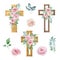 Watercolor crosses decorated with roses, Easter religious symbol