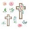 Watercolor crosses decorated with roses, Easter religious symbol