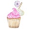 Watercolor cupcake, hand drawn delicious food illustration, cake isolated on white background.