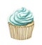 Watercolor cupcake with mint cream