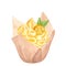 Watercolor cupcake orange whipped cream, kraft wrapper. Decorated kumquat, tangerine, leaves. Food clipart. Hand drawn