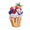 Watercolor cupcake with strawberries