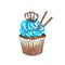 Watercolor cupcake. Watercolor chocolate cupcake.