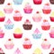 Watercolor cupcakes vector seamless pattern