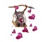Watercolor cupid bear on a wooden swing for Valentine`s Day