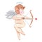 Watercolor cupid with wings and bow with arrow isolated on white background