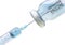 Watercolor cut plastic medical syringe with glass ampoule vial with coronavirus COVID-19 vaccine