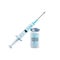 Watercolor cut plastic medical syringe with glass ampoule vial with coronavirus COVID-19 vaccine