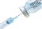 Watercolor cut plastic medical syringe with glass ampoule vial with coronavirus COVID-19 vaccine