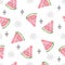 Watercolor cute abstract watermelon and doodle dots, line. Aquarelle cute background