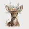 Watercolor Cute Baby Deer Delight: Boho Floral, Isolated on White background - Generative AI