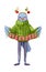 Watercolor cute bird with Christmas knitted ugly sweater