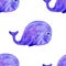 Watercolor cute blue sea whale seamless pattern. fun pattern for kids. underwater world