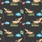 Watercolor cute cartoon dachshunds playing kites seamless pattern