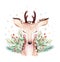 Watercolor cute cartoon deer animal portrait design. Winter holiday card on white background. New year fawn decoration