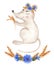 Watercolor cute cartoon mouse with a wreath of wheat and ears.