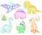 Watercolor cute dinosaurs set isolated on white background
