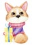 Watercolor Cute Dog Corgi with gift