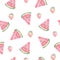 Watercolor cute fruits seamless pattern berries and watermelon. Aquarelle cute bright pink background