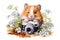 Watercolor Cute hamster with small photo camera