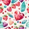 Watercolor cute hearts pattern for Valentines Day. Leaves ornament background for Global Love Day or First Love Day. Generative AI