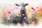 Watercolor cute lamb in flower field. Generative ai