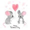 Watercolor cute mice in love. Valentine`s day card