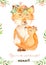 Watercolor cute mother and baby fox animals.