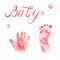 Watercolor cute nursery footprints isolated on a white background